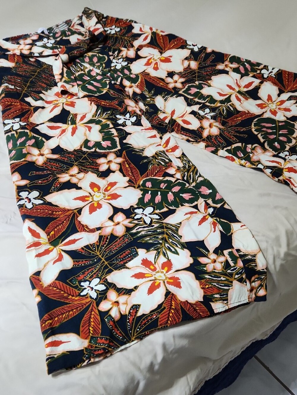 Patrons of Peace Wide Leg Floral Pants — Navy, White, Green, Pink - Picture 2 of 10